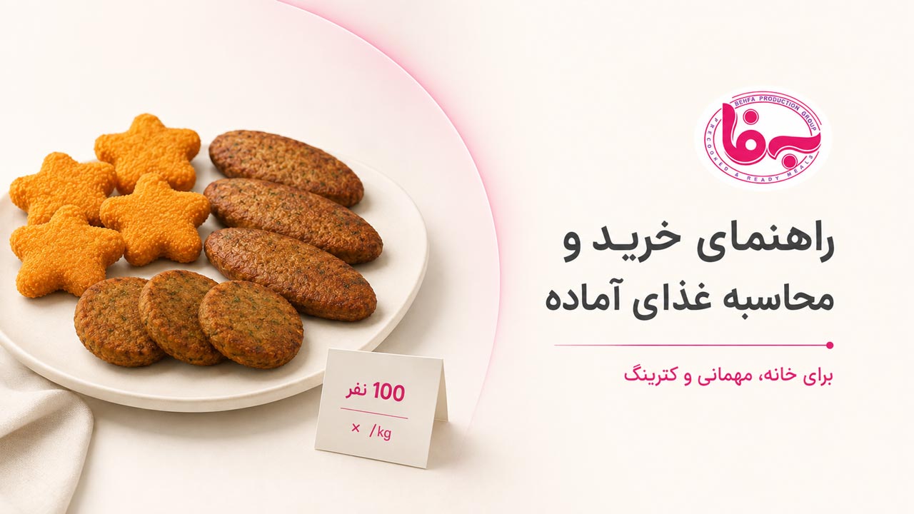 محاسبه مقدار غذای آماده برای ۱۰۰ نفر شامل فلافل، ناگت، کتلت و شنیتسل به فا